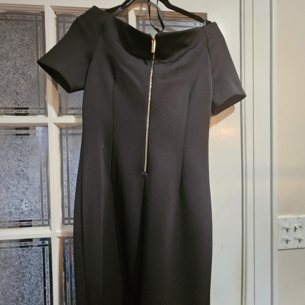 Calvin Klein Collection One-Shoulder Black Dress with Gold Zipper